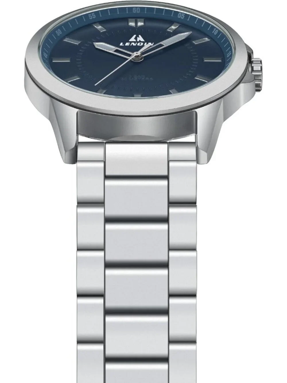 Men's Silver And Blue Classic Waterproof Stainless Analog Quartz Luxury Watch